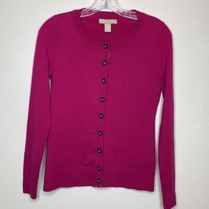BANANA REPUBLIC Cardigan Sweater Extra Fine Merino Wool Cranberry Classic XS